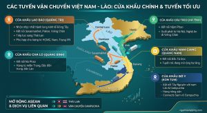 Bản đồ tuyến vận chuyển hàng hóa từ Việt Nam sang Lào qua cửa khẩu Lao Bảo và Cha Lo